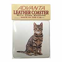 Brown Tabby Cat Single Leather Photo Coaster, Printed Full Colour  - Advanta Group®