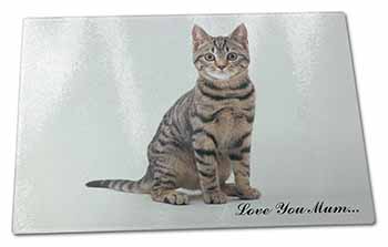 Large Glass Cutting Chopping Board Brown Tabby Cat 