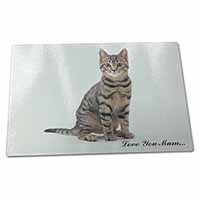 Large Glass Cutting Chopping Board Brown Tabby Cat 