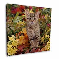 Tabby Kitten in Foilage Square Canvas 12"x12" Wall Art Picture Print