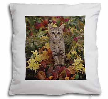 Tabby Kitten in Foilage Soft White Velvet Feel Scatter Cushion