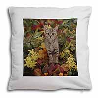 Tabby Kitten in Foilage Soft White Velvet Feel Scatter Cushion