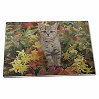 Large Glass Cutting Chopping Board Tabby Kitten in Foilage