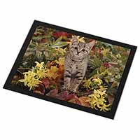 Tabby Kitten in Foilage Black Rim High Quality Glass Placemat