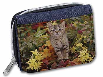 Tabby Kitten in Foilage Unisex Denim Purse Wallet