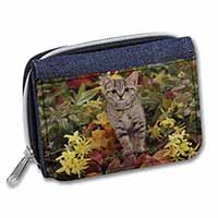Tabby Kitten in Foilage Unisex Denim Purse Wallet