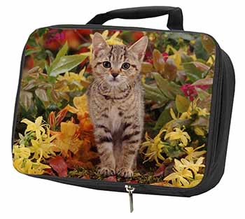 Tabby Kitten in Foilage Black Insulated School Lunch Box/Picnic Bag