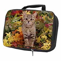 Tabby Kitten in Foilage Black Insulated School Lunch Box/Picnic Bag