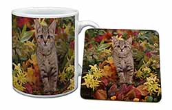 Tabby Kitten in Foilage Mug and Coaster Set
