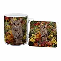 Tabby Kitten in Foilage Mug and Coaster Set
