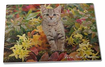 Large Glass Cutting Chopping Board Pretty Tabby Cat 