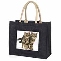 Brown Tabby Cats Large Black Jute Shopping Bag