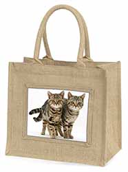 Brown Tabby Cats Natural/Beige Jute Large Shopping Bag
