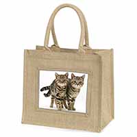 Brown Tabby Cats Natural/Beige Jute Large Shopping Bag