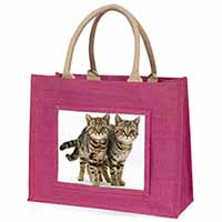 Brown Tabby Cats Large Pink Jute Shopping Bag