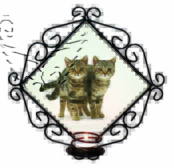 Brown Tabby Cats Wrought Iron Wall Art Candle Holder