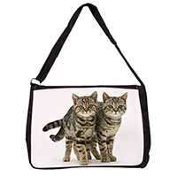 Brown Tabby Cats Large Black Laptop Shoulder Bag School/College