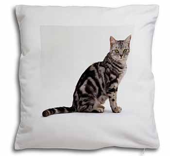Pretty Tabby Cat Soft White Velvet Feel Scatter Cushion