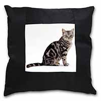 Pretty Tabby Cat Black Satin Feel Scatter Cushion