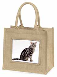 Pretty Tabby Cat Natural/Beige Jute Large Shopping Bag