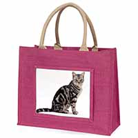 Pretty Tabby Cat Large Pink Jute Shopping Bag