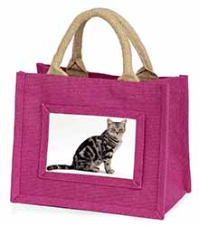 Pretty Tabby Cat Little Girls Small Pink Jute Shopping Bag