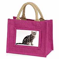 Pretty Tabby Cat Little Girls Small Pink Jute Shopping Bag