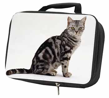 Pretty Tabby Cat Black Insulated School Lunch Box/Picnic Bag