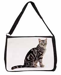 Pretty Tabby Cat Large Black Laptop Shoulder Bag School/College