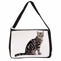 Pretty Tabby Cat Large Black Laptop Shoulder Bag School/College