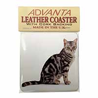Pretty Tabby Cat Single Leather Photo Coaster