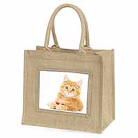 Fluffy Ginger Kitten Natural/Beige Jute Large Shopping Bag