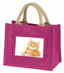 Fluffy Ginger Kitten Little Girls Small Pink Jute Shopping Bag