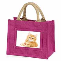 Fluffy Ginger Kitten Little Girls Small Pink Jute Shopping Bag