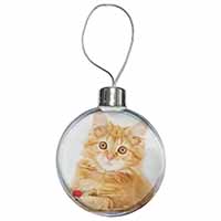 Fluffy Ginger Kitten Christmas Bauble