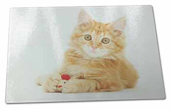 Large Glass Cutting Chopping Board Fluffy Ginger Kitten