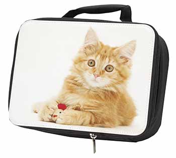 Fluffy Ginger Kitten Black Insulated School Lunch Box/Picnic Bag