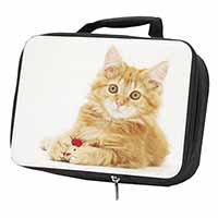 Fluffy Ginger Kitten Black Insulated School Lunch Box/Picnic Bag