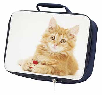 Fluffy Ginger Kitten Navy Insulated School Lunch Box/Picnic Bag