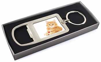 Fluffy Ginger Kitten Chrome Metal Bottle Opener Keyring in Box