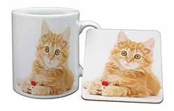 Fluffy Ginger Kitten Mug and Coaster Set