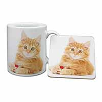 Fluffy Ginger Kitten Mug and Coaster Set