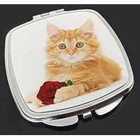 Ginger Kitten with Red Rose Make-Up Compact Mirror