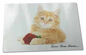 Large Glass Cutting Chopping Board Ginger Cat with Rose 