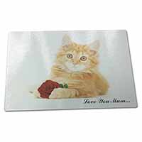 Large Glass Cutting Chopping Board Ginger Cat with Rose 
