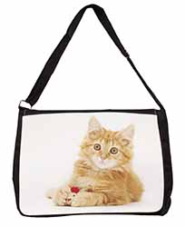 Fluffy Ginger Kitten Large Black Laptop Shoulder Bag School/College