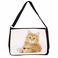 Fluffy Ginger Kitten Large Black Laptop Shoulder Bag School/College