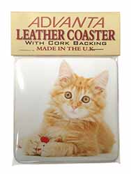 Fluffy Ginger Kitten Single Leather Photo Coaster