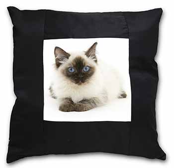 Ragdoll Cat with Blue Eyes Black Satin Feel Scatter Cushion