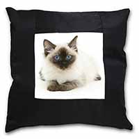 Ragdoll Cat with Blue Eyes Black Satin Feel Scatter Cushion